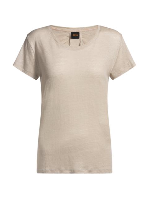 SCOOP-NECK LINEN T-SHIRT WITH GATHERED BACK