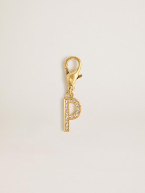 Letter P charm in gold-colored brass with crystals