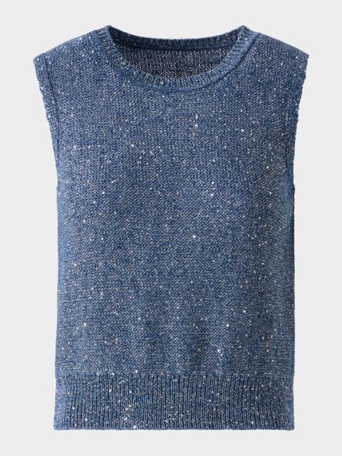 Sleeveless Sequined Linen Cotton Sweater