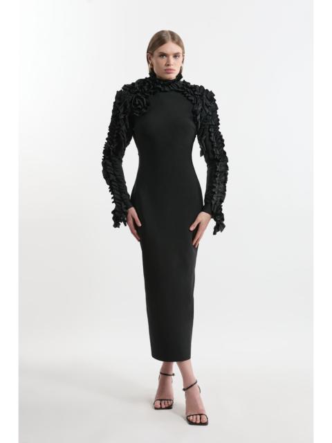 Figure Form Bandage Knit Rosette Detail Midi Dress