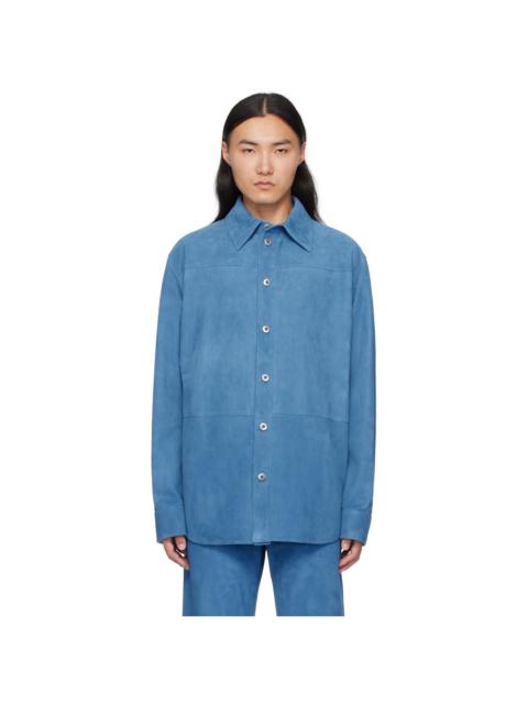 Blue Embossed Corduroy Suede Shirt