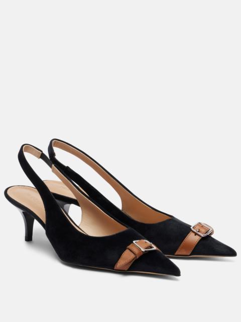 Leather-trimmed velvet slingback pumps
