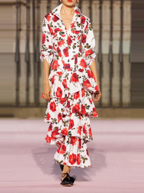 Buttoned Stemmed-Rose-Printed Stretch-Cotton Shirt white