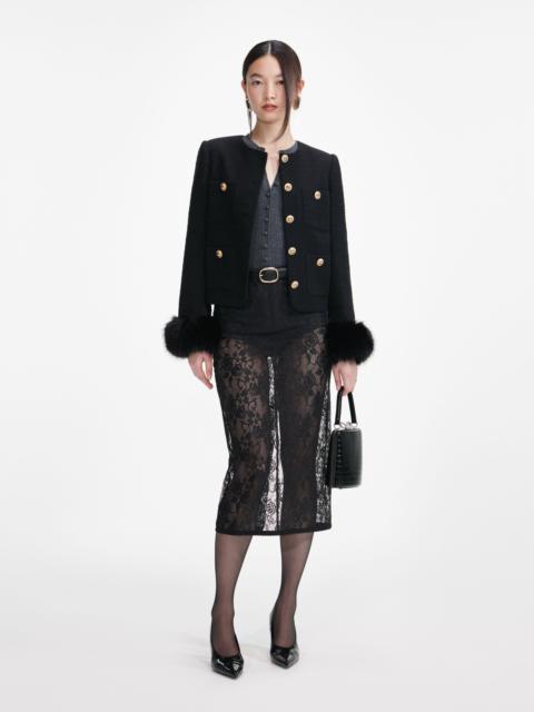 Black Boucle Fur Cuff Jacket