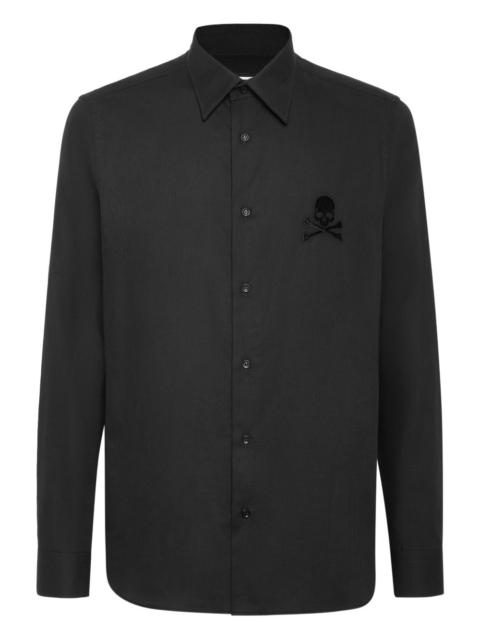 skull-embroidered long-sleeve shirt