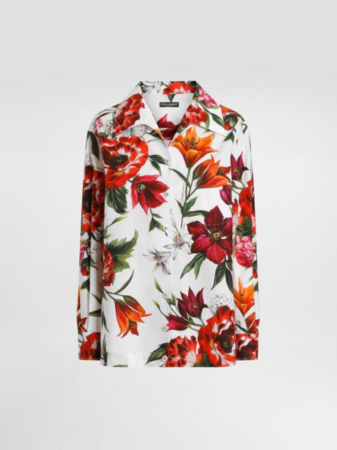 Flower-print poplin shirt