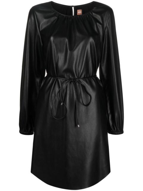 faux-leather belted dress