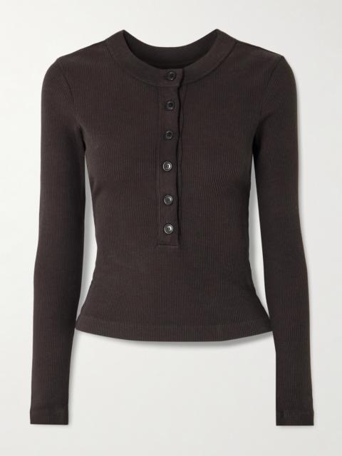 Varra Ribbed Stretch Organic Cotton And Lyocell-blend Henley Top