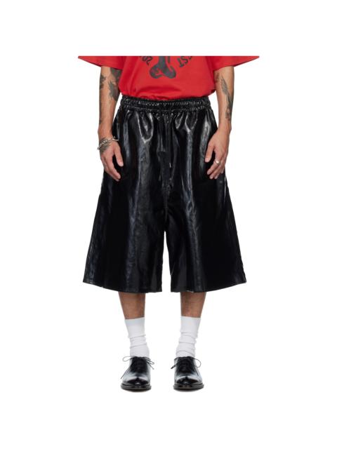 Black BBall Faux-Leather Shorts