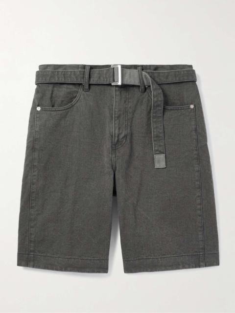 Wide-Leg Belted Denim Bermuda Shorts