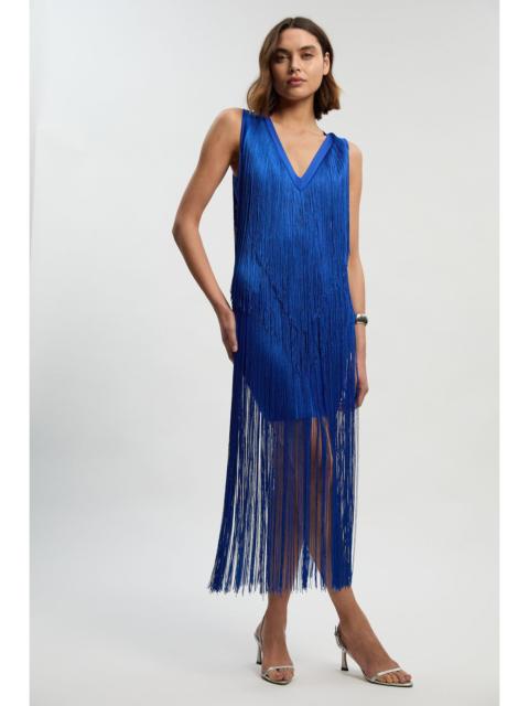 Fringe Bandage V Neck Knit Midi Dress