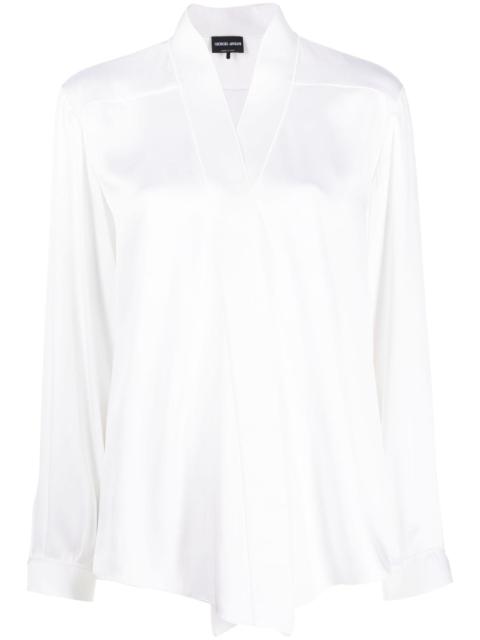 V-neck long-sleeves silk shirt