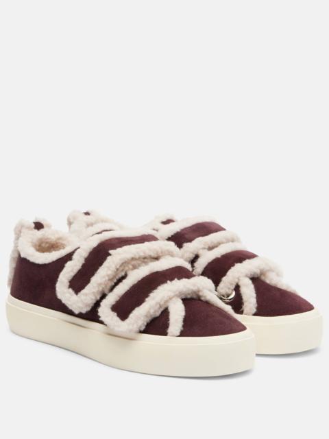 Shearling-trimmed suede sneakers