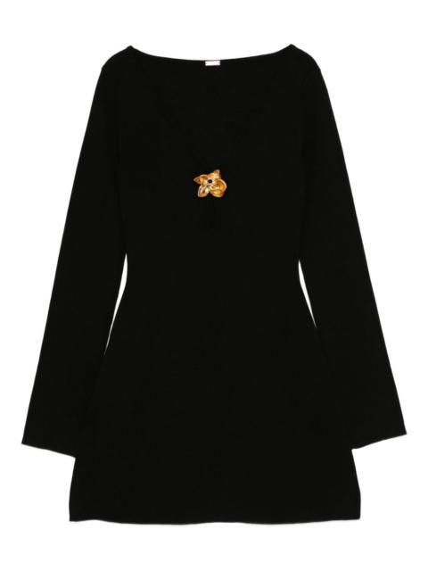 flower-embellished long-sleeve mini dress