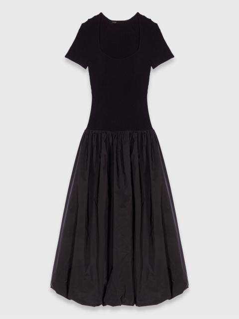 Long ribbed knit and taffeta dress