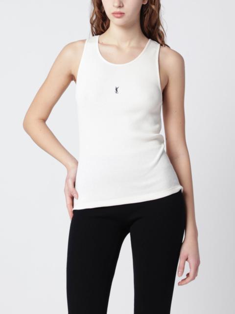 Black ribbed tank top with logo