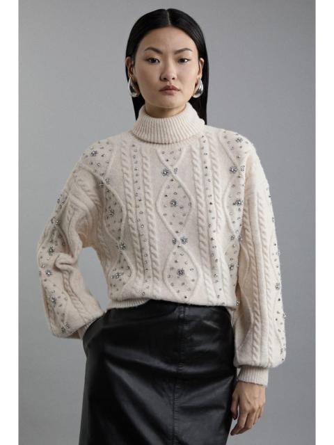 Wool Blend Embellished Cable Knit Jumper