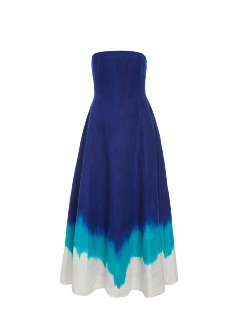 Alessia Maxi Dress in Cobalt Multi Linen Twill