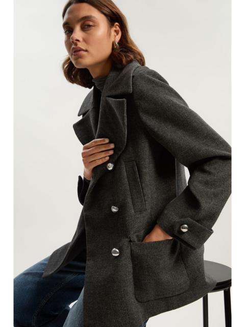 Brushed Wool Check Pocket Tailored Short Coat