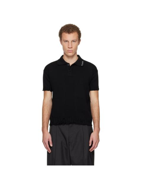 Black Dishevelled Cotton Polo