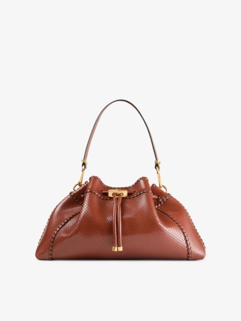 Cinch M
Cognac Elaphe Printed Leather Bucket Bag with Biker Leather Whipstitching
