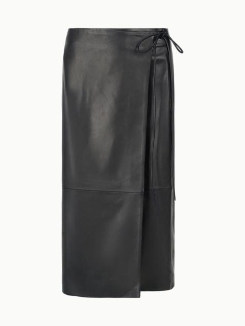 STAUD ROMAN LEATHER WRAP SKIRT BLACK