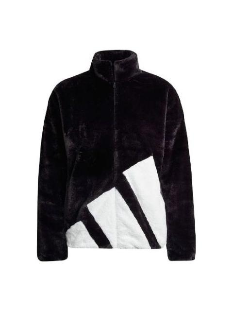 adidas Faux Fur Logo Jacket 'Black White' HI1199