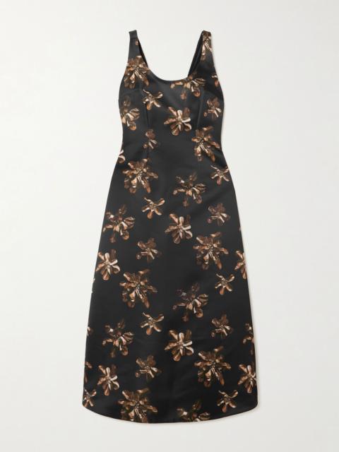 Tippi floral-print satin midi dress Black