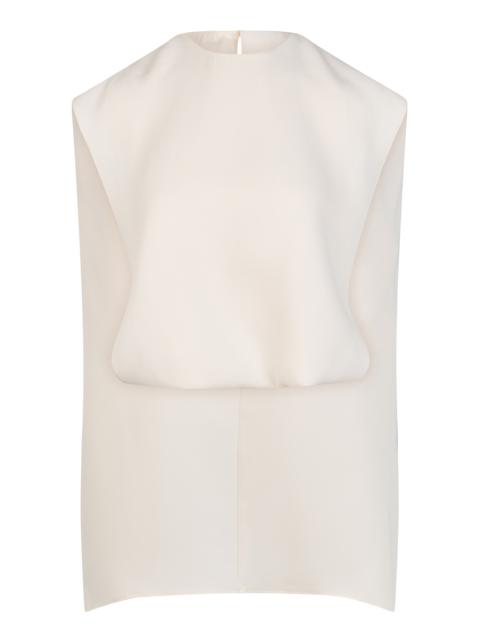 Athena Cape-Detailed Draped Silk Top ivory
