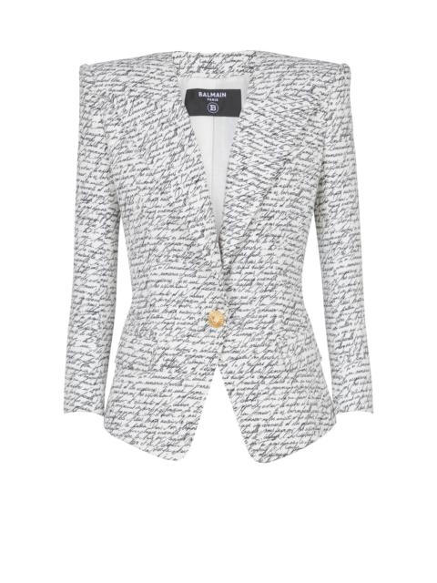 1-button jacket with "Love Letter" print