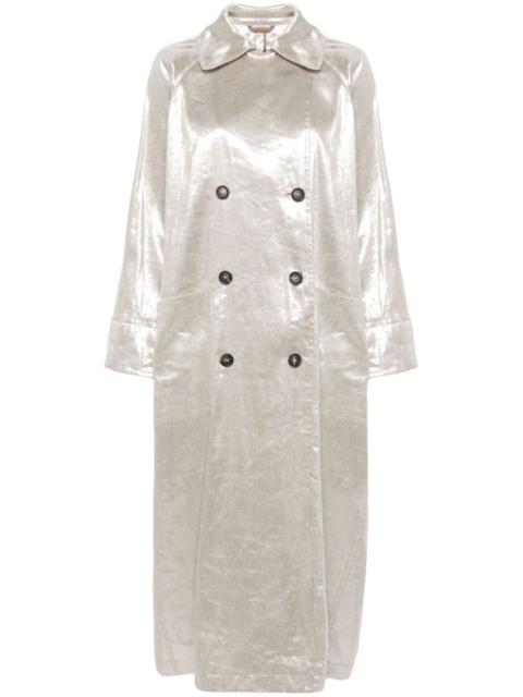 metallic-finish trench coat