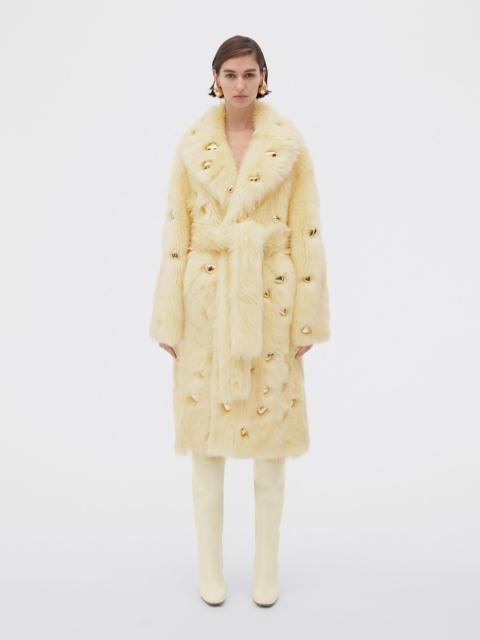 shearling belted coat with metallic studs