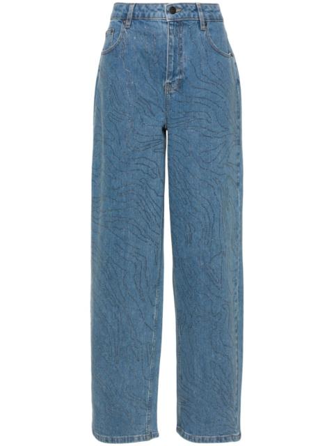 rhinestone-embellished wide-leg jeans
