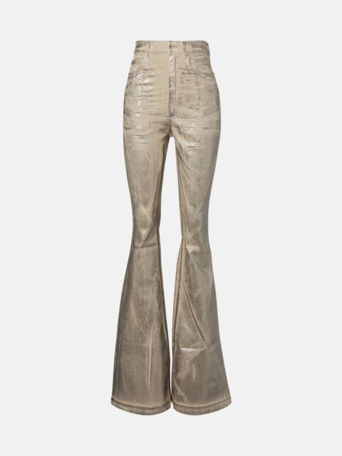 Bolan coated high-rise bootcut jeans