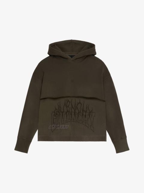 SLIM FIT HOODIE IN EMBROIDERED JERSEY WITH OVERLAPPED EFFECT