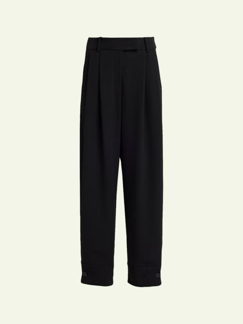 Pleated Silk Wide-Leg Cuffed Trousers