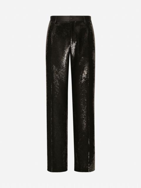 Sequined straight-leg pants