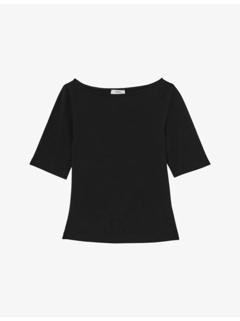 Ellie Slash-Neck Stretch-Cotton Top