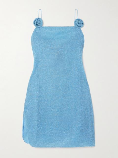 Lumière Rose Appliquéd Metallic Stretch-knit Mini Dress