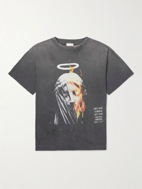 Angel Tee Distressed Printed Cotton-Jersey T-Shirt Black