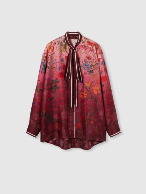 Printed silk shirt with neck bow
