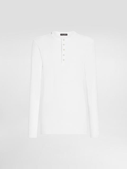 Ribbed cotton granddad-neck sweater