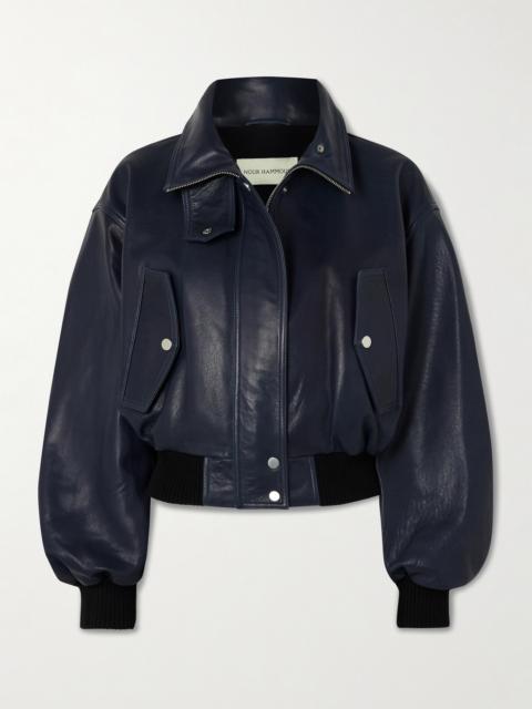 Briar Cropped Leather Bomber Jacket