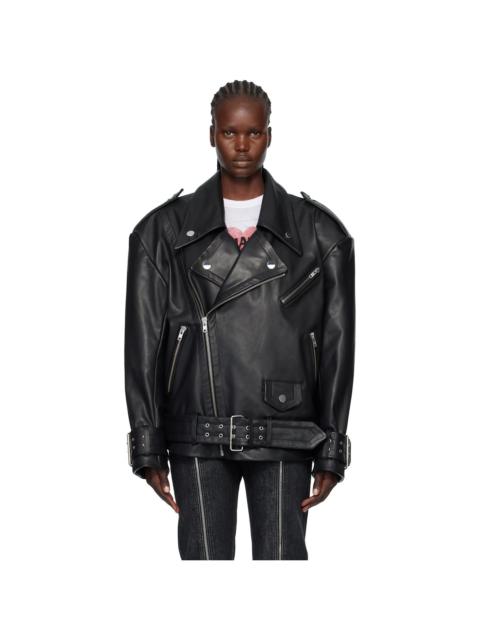 Black Oversized Moto Leather Jacket