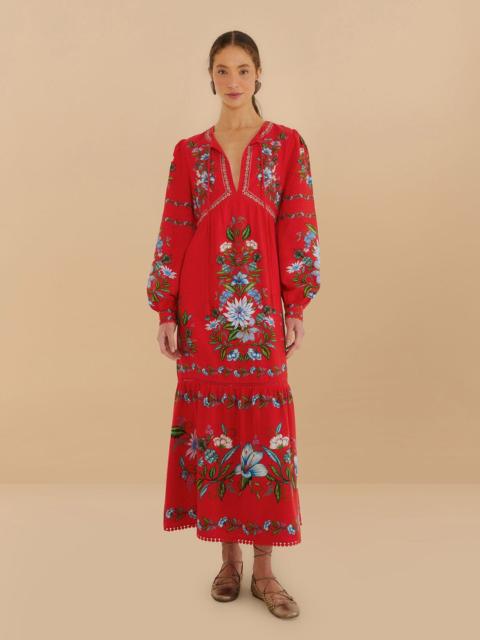Red Sweet Bloom Bouquet Lenzing™ Ecovero™ Euroflax™ Midi Dress