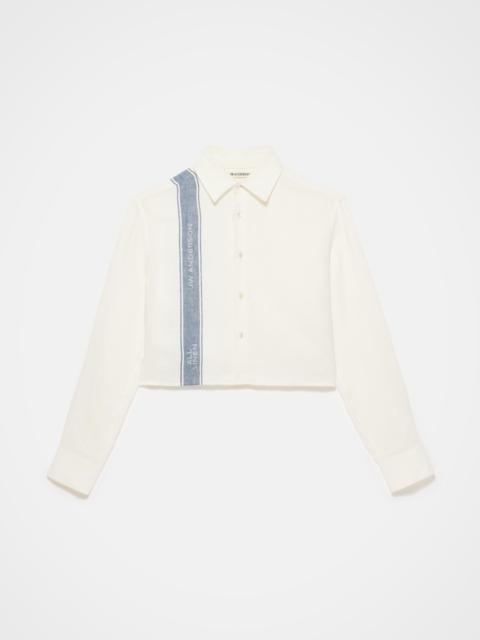 WOMENS CROPPED SHIRT IN OFF WHITE & BLUE