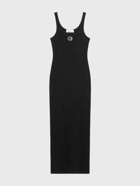 RIBBED LONG DRESS WITH BIJOU-ROSE DECORATION