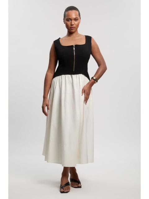 Plus Size Compact Stretch Cotton Mix Tailored Full Skirted Midi Dress