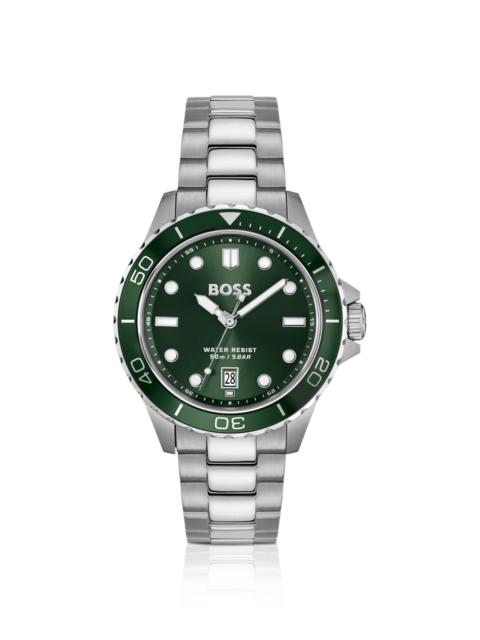 STEEL-BRACELET WATCH WITH GREEN DIAL