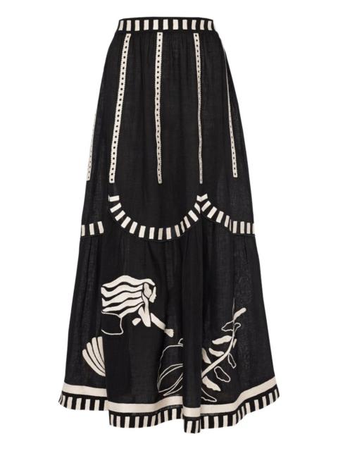 Starfish illustrated tiered maxi skirt